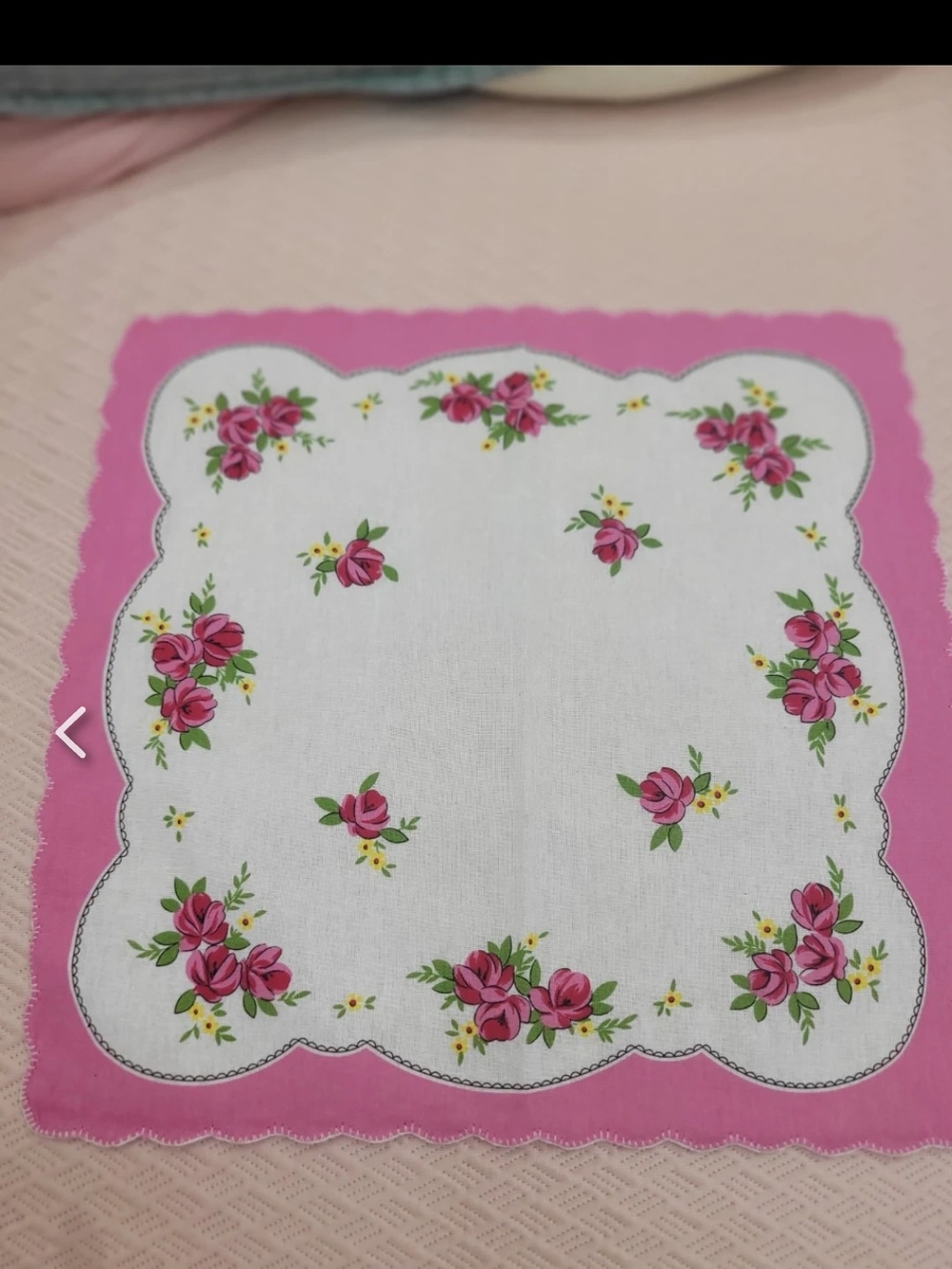 🆕 Floral Pink Cotton Handkerchief- Pink Rose Design